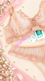 ست شورت و سوتین تورگاز فنردار طرح راه راه اشکی