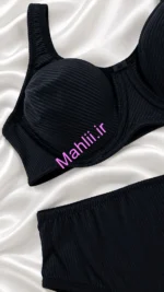 ست شورت و سوتین فنردار راه راه پرسی بدون دوخت