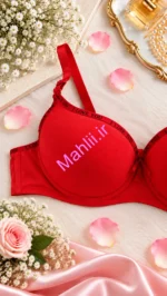 سوتین فنردار اسفنجی جنس نخ پنبه طرح l Love You رنگ قرمز