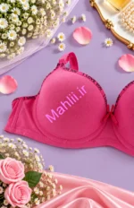 سوتین فنردار اسفنجی جنس صد در صد نخ پنبه طرح l Love You رنگ سرخابی