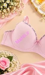 سوتین اسفنجی فنردار وسط پاپیون طرح l Love You رنگ صورتی کم رنگ