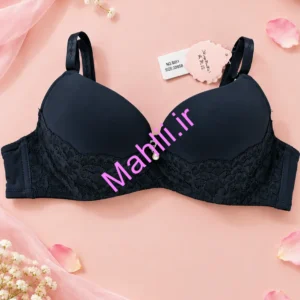 سوتین اسفنجی فنردار پایین گیپور طرح نرمه رنگ مشکی
