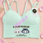 نیم تنه دخترانه کراپدار طرح لبوبو رنگ صابونی