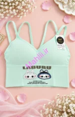 نیم تنه دخترانه کراپدار طرح لبوبو رنگ صابونی