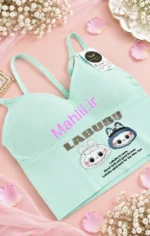نیم تنه دخترانه کراپدار طرح لبوبو رنگ صابونی