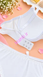 ست شورت و سوتین فنردار اسفنجی نیم جک رنگ سفید ساده
