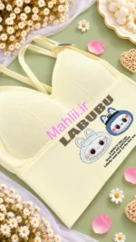 نیم تنه دخترانه کراپدار طرح لبوبو رنگ نباتی