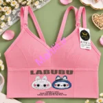 نیم تنه دخترانه کراپدار طرح لبوبو رنگ صورتی