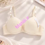 سوتین اسفنجی فنردار طرح وسط گل جنس نخ پنبه رنگ نباتی
