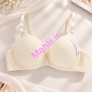سوتین اسفنجی فنردار طرح وسط گل جنس نخ پنبه رنگ نباتی