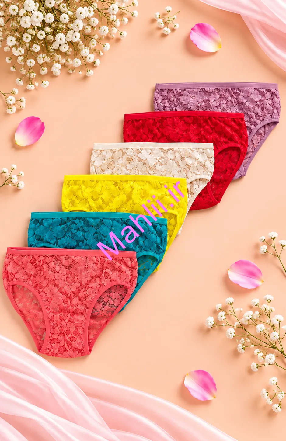 شورت تمام گیپور کش کاغذی مدل گل برجسته (پک 6 عددی) شورت تمام گیپور کش کاغذی مدل گل برجسته (پک 6 عددی)