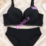 ست شورت و سوتین اسفنجی فنردار مدل طبی سه قزنه رنگ مشکی