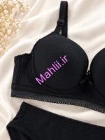 ست شورت و سوتین اسفنجی فنردار مدل طبی سه قزنه رنگ مشکی