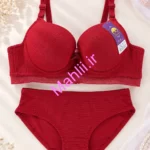 ست شورت و سوتین اسفنجی فنردار پارچه سوزنی طبی رنگ زرشکی