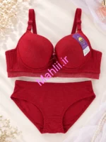 ست شورت و سوتین اسفنجی فنردار پارچه سوزنی طبی رنگ زرشکی