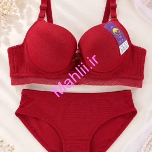 ست شورت و سوتین اسفنجی فنردار پارچه سوزنی طبی رنگ زرشکی