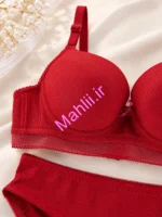 ست شورت و سوتین اسفنجی فنردار پارچه سوزنی طبی رنگ زرشکی