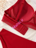 ست شورت و سوتین اسفنجی فنردار پارچه سوزنی طبی رنگ زرشکی