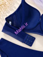 ست شورت و سوتین اسفنجی فنردار پارچه سوزنی طبی طرح زیگزال رنگ سرمه ای