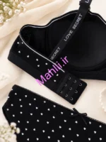 ست شورت و سوتین اسفنجی بدون فنر پارچه راه راه رنگ مشکی