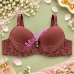 سوتین اسفنجی فنردار پایین گیپور طرح گل رنگ آجری